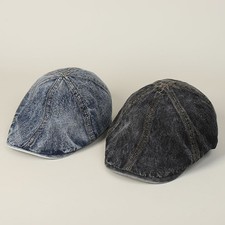 Men Retro Wash Denim Newsboy Caps Outdoor Casual Gatsby Beret Flat Hats Classic