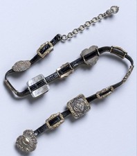 1993 vintage BRIGHTON medallian CONCHO leather belt M black FLORAL alligator
