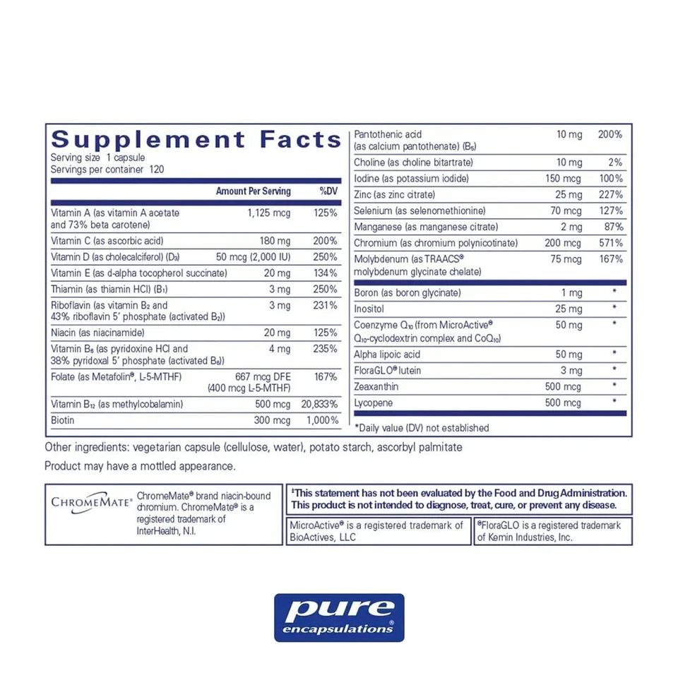Pure Encapsulations O.N.E. Multivitamínico - 120 Cápsulas. Exp 03/2028 Foto 2 de 4