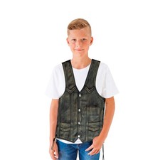 Distressed Brown Kids Teens Cowhide Leather Vest Biker Style Premium Waistcoat