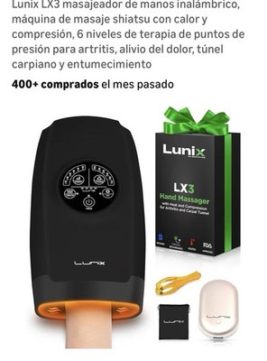 Lunix LX3 Cordless Hand Massager Shiatsu Compression Heat Rechargeable Black