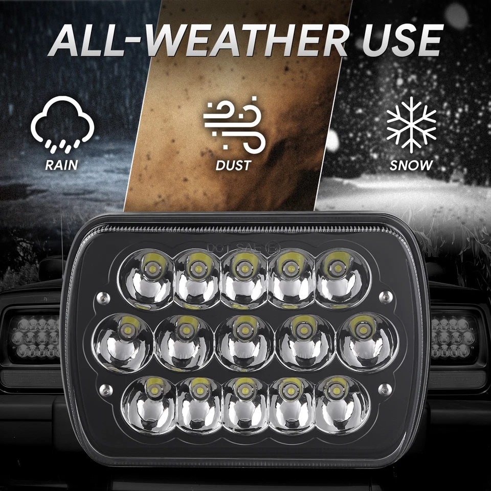 一对全 LED 5x7 7x6 H6054 密封光束前灯适用于雪佛兰 Astro Blazer — 第 4/4 张图片