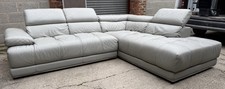 Italian Leather Corner Sofa With Adjustable Arm & Headrests Grey