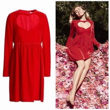 CHLOÉ Red Velvet Heart Cut-Out Mini Dress Runway Archive FR 36 US 4 Long Sleeve