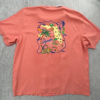 Tommy Bahama Shirt Adult 2XL Salmon Pink Button Up Embroidered Loop Collar Mens
