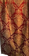 Large Vtg Damask Brocade Burgundy Gold Emerald Green Heavyweight Fabric 105x56   
