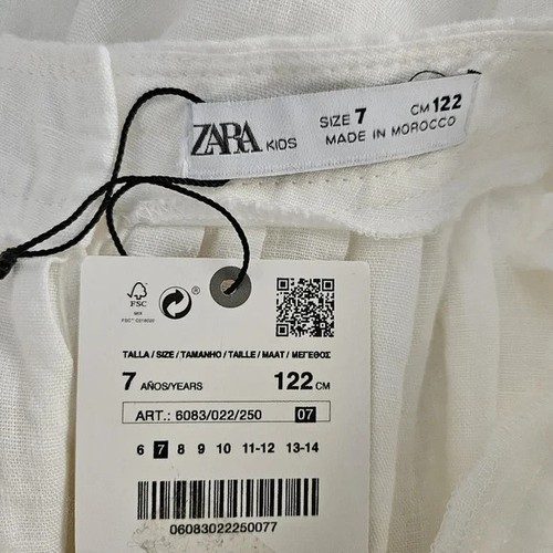 Zara Girls White Linen Pinafore Dress Size 7 Sleeveless Apron Retro Summer - Picture 3 of 11