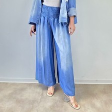 Damen Hose Marlene Weites Bein Jeanshose Smookbund Größe One Size