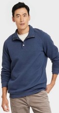 Goodfellow  Co Men's Quilted Snap Pullover Sweatshirt Blue Size L