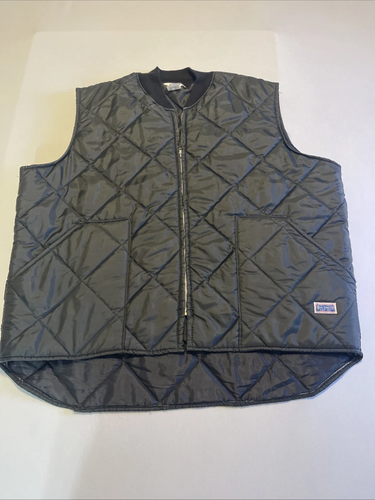 Vintage Big Smith Vest Men's 3XL Black Quilted Outdoors Work Full Zip Pocket USA