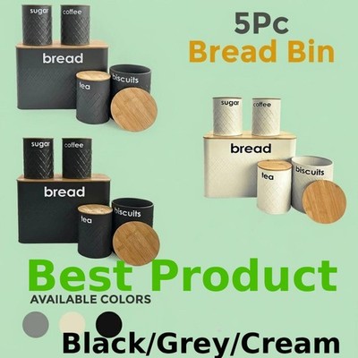 5x Set Küche Aufbewahrungsdose Kanister Bambus Deckel Kaffee Tee Zucker Brot Glas Behälter UK