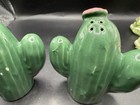 Vintage Salt Pepper Shaker Set Cactus Shaped Ceramic Flower Top 4.5" Tall WOW! — photo 5