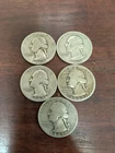 1940s LOT OF 5 WASHINGTON SILVER QUARTERS 90% SILVER