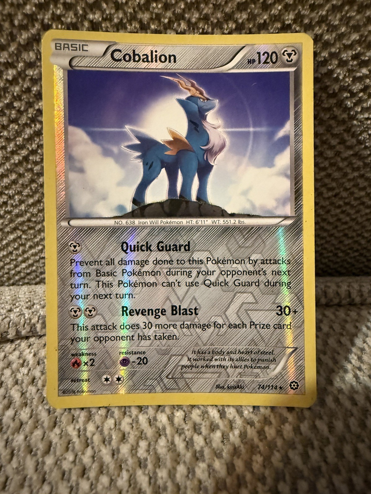 Cobalion 74/114 Pokemon TCG Card XY Steam Siege Rare Reverse Holo Foil
