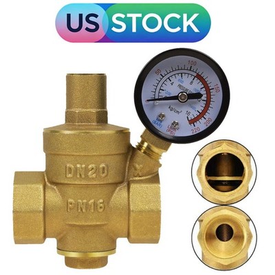 DN20 3/4'' Brass Adjustable Water Pressure Reducing Regulator Valves & Gauge FAST