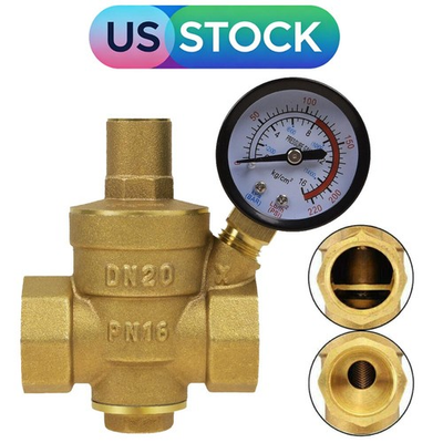 #ad DN20 3 4quot; Brass Adjustable Water Pressure Reducing Regulator Valves amp; Gauge FAST $17.69