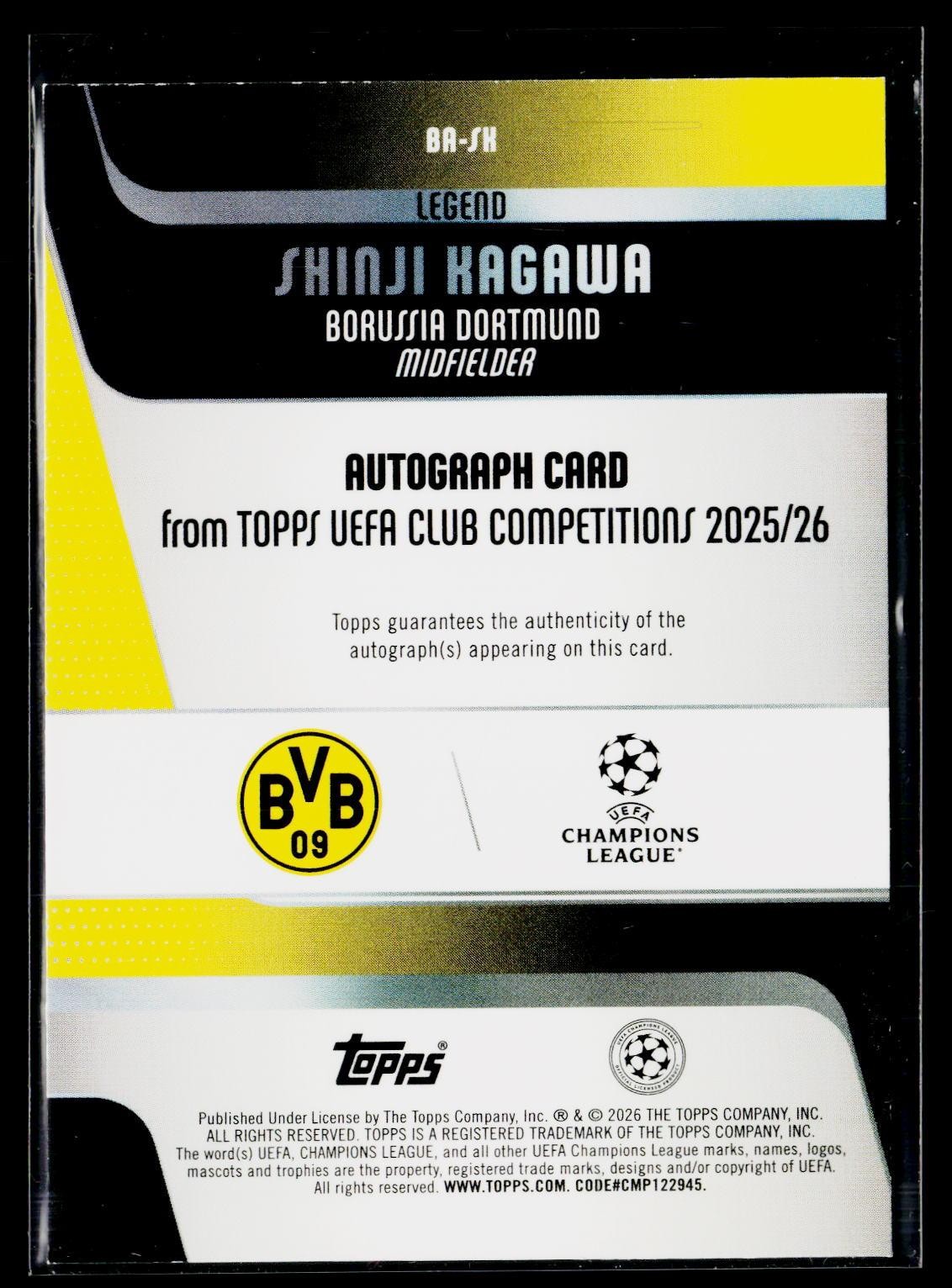 2025-26 Topps UEFA Shinji Kagawa Base Auto Black & White Foil #/75 view 2