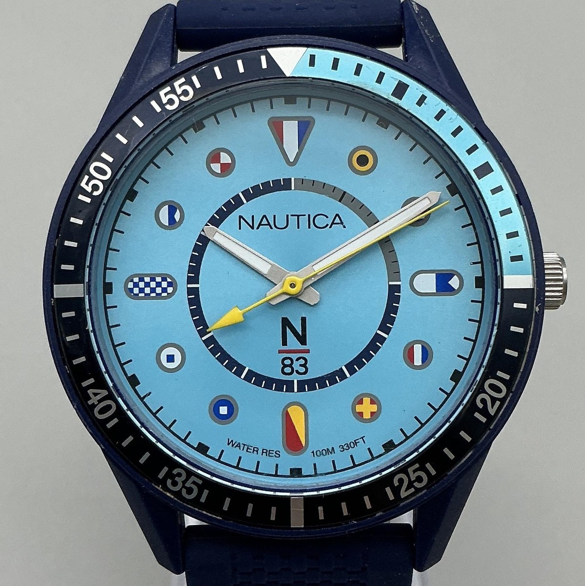 Nautica Mens Watch 42mm Blue Dial N83 Flags Blue Silicone