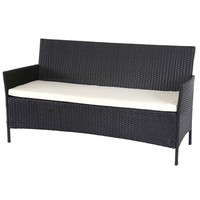 3-Sitzer Poly-Rattan Gartenbank Halden, Sitzbank, Anthrazit, Kissen Creme