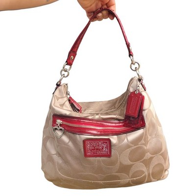 バッグ coach Poppy signature shoulderbag canvas Coach Poppy Signature Shoulder Bag F20064 Red Beige Canvas With
