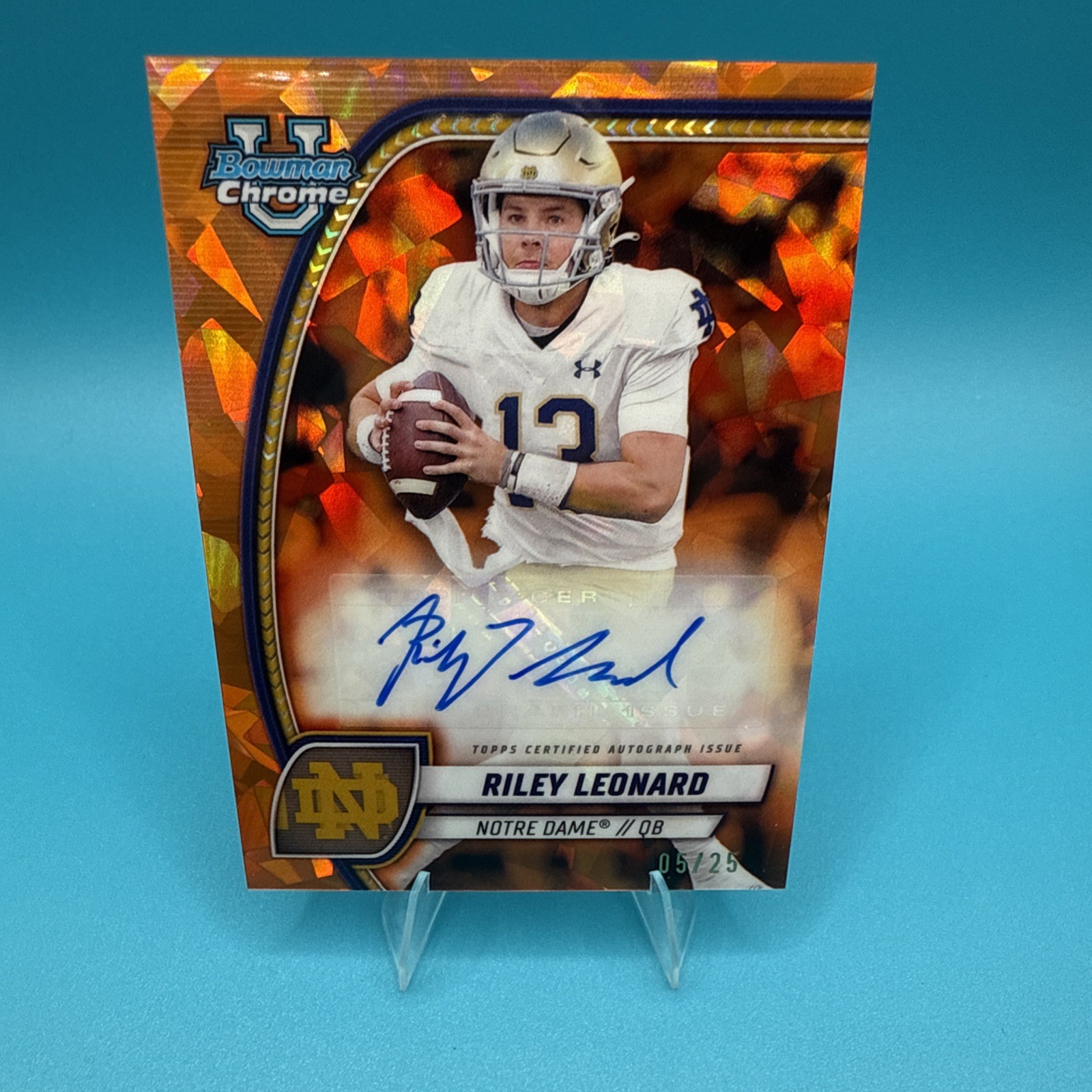 RILEY LEONARD 2024 Bowman University Chrome Sapphire ORANGE AUTO  1/25