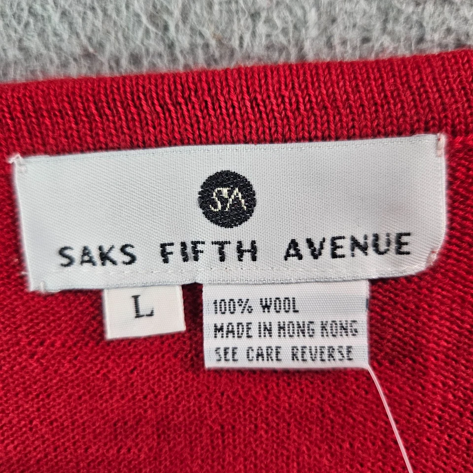 NUEVO DE COLECCIÓN Chaleco Largo Saks Fifth Avenue 100% Lana Mujer Grande Dorado Botón Rojo Foto 4 de 4