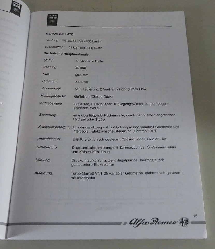 Material De Capacitación / Folleto De Introducción Alfa Romeo 156 Fecha 10/1997 - Imagen 3 de 4