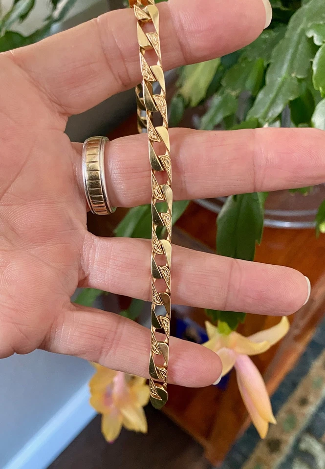 Milros Italian 14K Gold Figaro Bracelet 8" – 4mm Diamond Cut  – 11.2g - Image 4 of 4