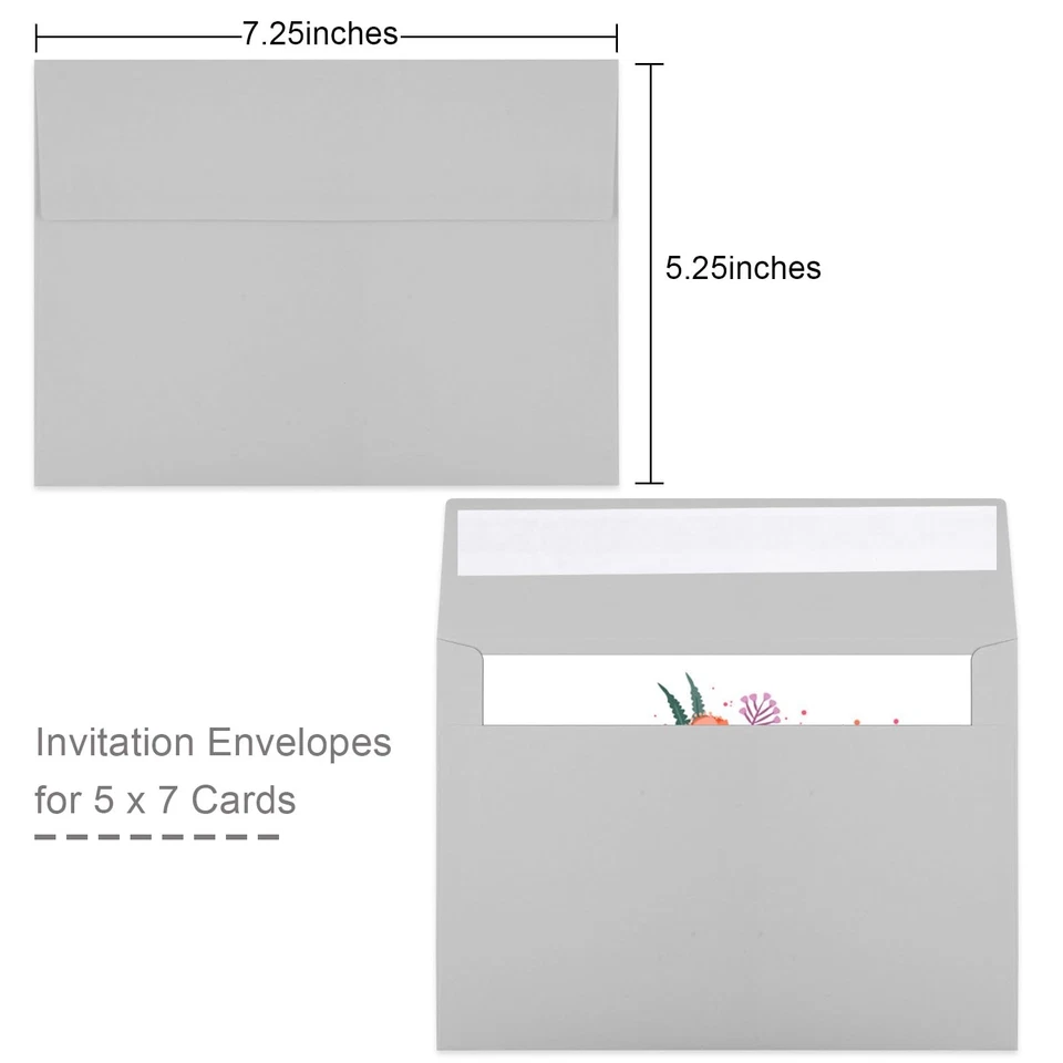 5x7 深灰色自封信封适用于婚礼、邀请函、照片、卡片 — 第 2/4 张图片