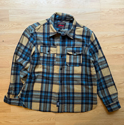 Schott NYC 7210P CPO Wool Blend Shirt Jacket Mens 2XL Blue Tan Plaid Flannel
