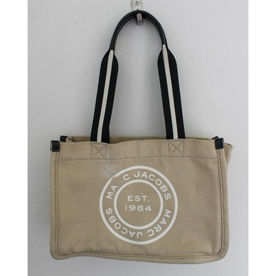 Marc Jacobs Signet Canvas Tote Bag Beige Medium Striped Double Handles *FLAW