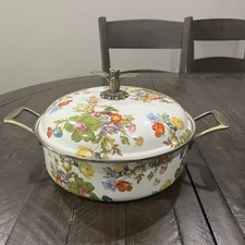 Mackenzie Childs Flower Market White 5 Qt Covered Pot Pan HTF Casserole Dish