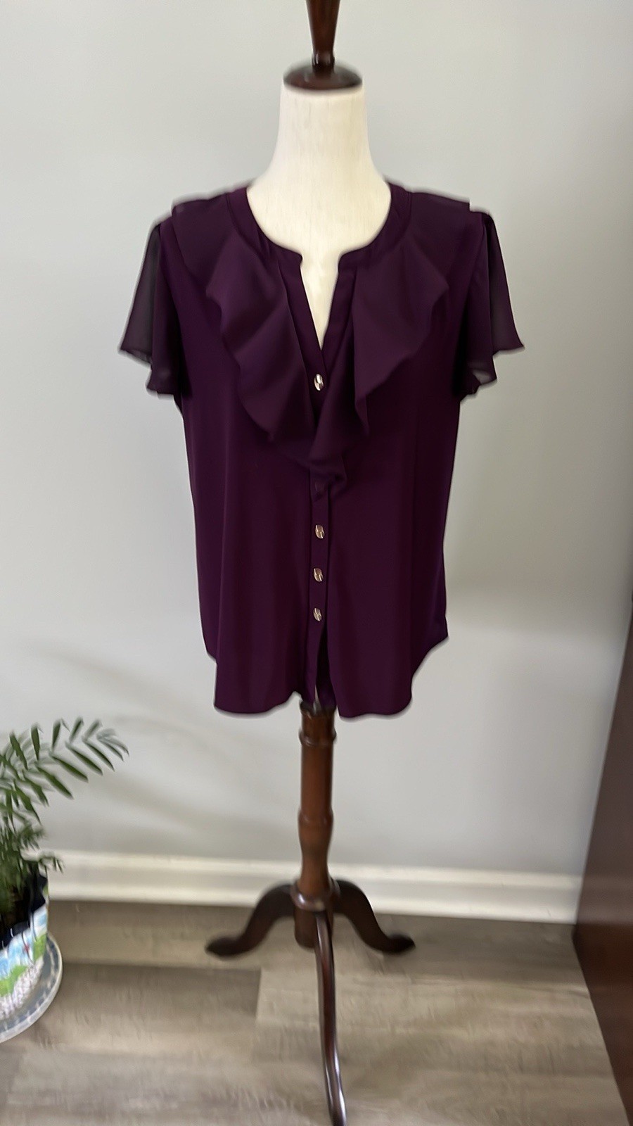 Perception Concept Purple Flutter Sleeve Blouse S… - image 1