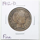 1912-D 50C Barber Liberty Head Half Dollar in Fine Condition #6411