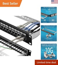 24 Port Cat6A Patch Panel with Toolless Installation  10G Support - 19inch STP