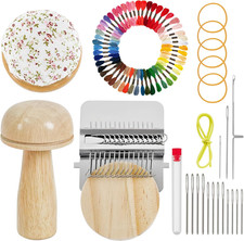 Mini Darning Loom,Mushroom Knit Patch Kit with 14 Hooks Small Weaving Loom 14 Pc