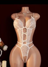 White Lace Sheer Teddy Strappy Lingerie Bodysuit Women One Piece Size 6