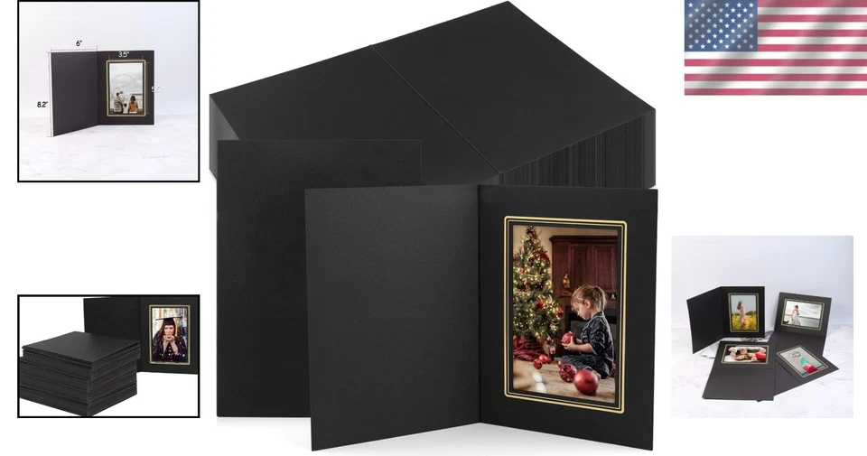 Carpetas de fotos 4x6 de alta calidad - clásicas negras con forro dorado, 100 unidades Foto 2 de 4