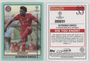 2020 Topps Merlin Collection Chrome UCL Aqua Refractor /199 Alphonso Davies #33