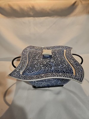 Blue And White Temptations Oven Safe 1 Qt Casserole Baking Dish With Rack Lid...