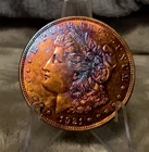 1921 MORGAN SILVER DOLLAR GEM BU PROOF LIKE RAINBOW TONED #2792