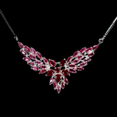 GENUINE AAA BLOOD RED RUBY PEAR & MARQUISE STERLING 925 SILVER NECKLACE 18 INCH.