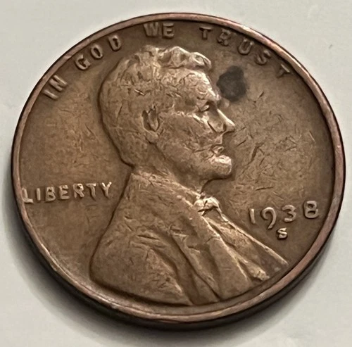 1938-S Lincoln Wheat Cent San Francisco Mint Good Details Stain Disclosed BN340