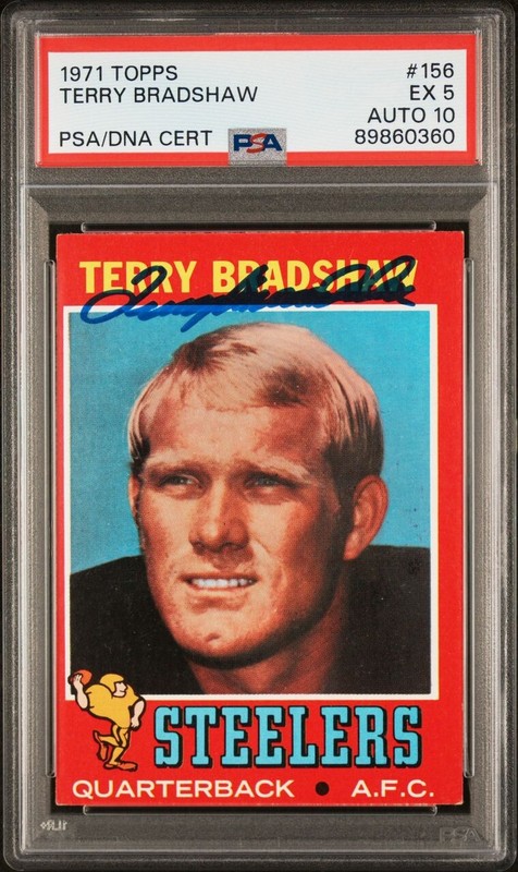 1971 Topps Autographed Terry Bradshaw Rookie Card PSA 5 DNA AUTO 10 #89860360
