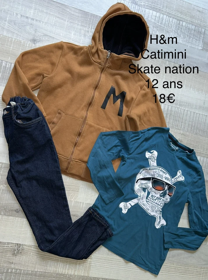 Catimini H&M Skate Nation 12 ANS GARÇON: SWEAT Zippé + T Shirt + Jean TBE - Photo 1/1