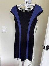 Guess NWT Fitted Dress Size 2 Black & Blue Sheer Back Work to Date Night