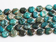 8MM Genuine Natural Blue Brown Chrysocolla Grade AA Faceted Coin Loose Beads