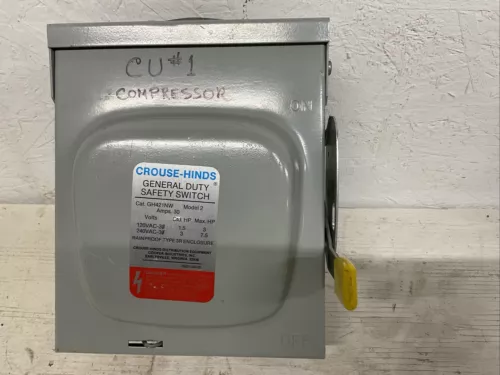 General Duty Safety Switch 30amps W/Fuses Crouse Hinds GH421NW Cooper Model 2