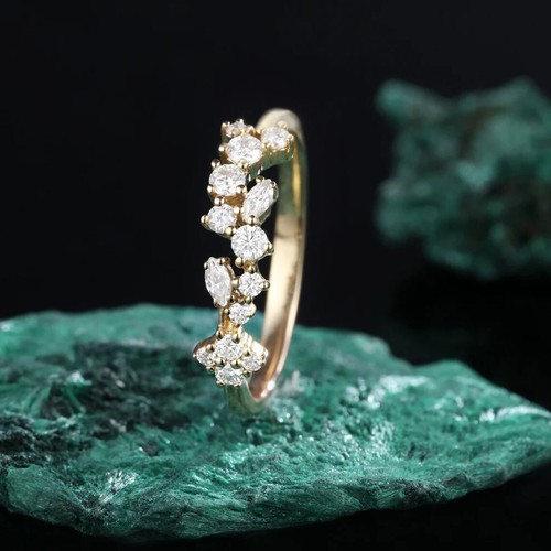0.50 Ct Round Cut Vintage Diamond Daisy Flower Cluster Ring 14K Yellow Gold Over - Picture 2 of 8