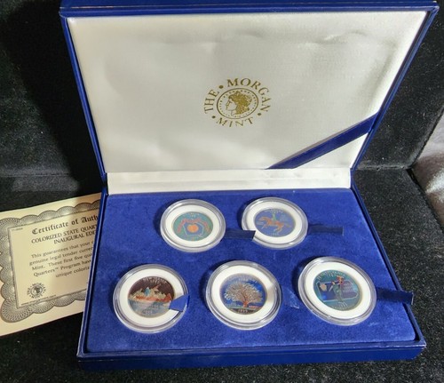 1999 Morgan Mint 5 Statehood Colorized Quarters Special Edition W/COA. SC209 - 第 1/6 張圖片